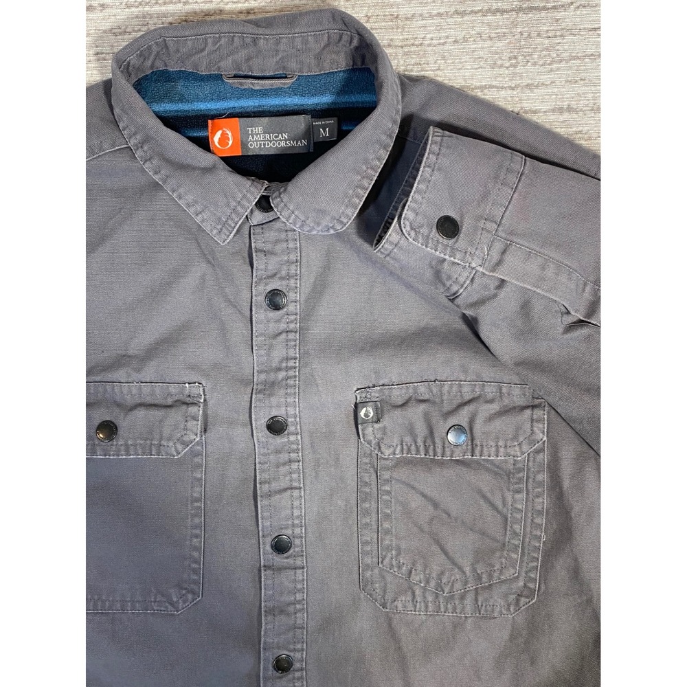 The American Outdoorsman Mens Fleece Lined Canvas Shirt Jacket Gray Medium